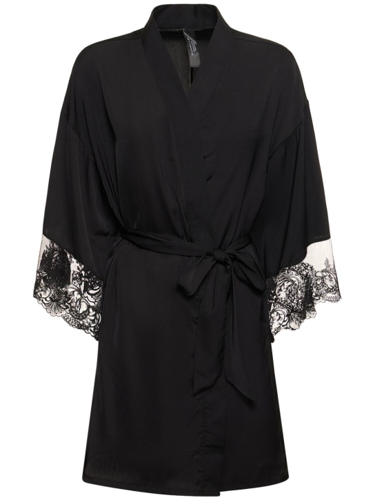 Bluebella: Marseille luxury satin robe - Black - women_0 | Luisa Via Roma