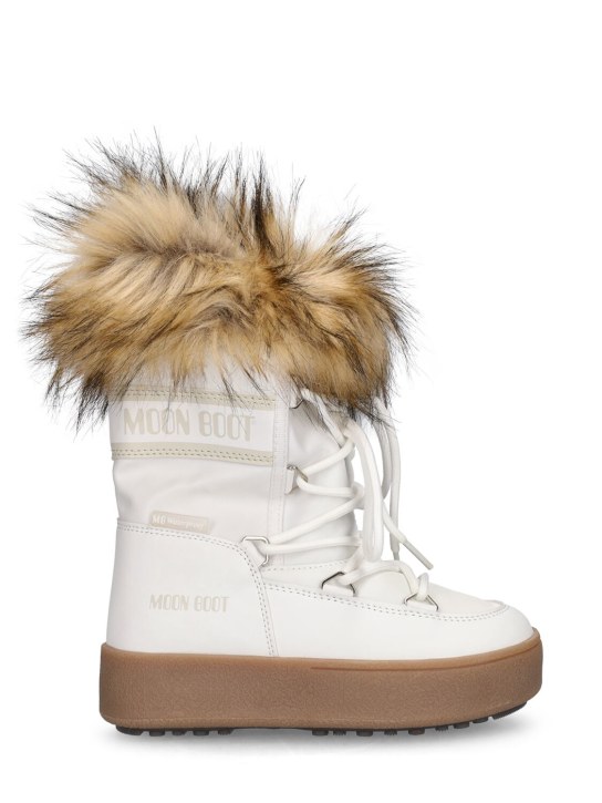 Moon Boot: Nylon ankle snow boots w/ faux fur - White - kids-girls_0 | Luisa Via Roma