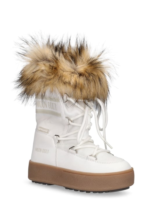 Moon Boot: Nylon ankle snow boots w/ faux fur - White - kids-girls_1 | Luisa Via Roma
