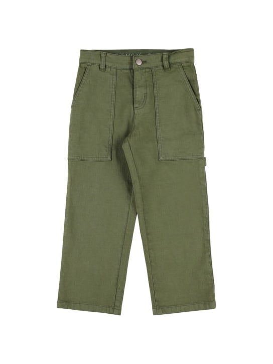 Stella Mccartney Kids: Straight leg cotton denim pants - Military Green - kids-boys_0 | Luisa Via Roma
