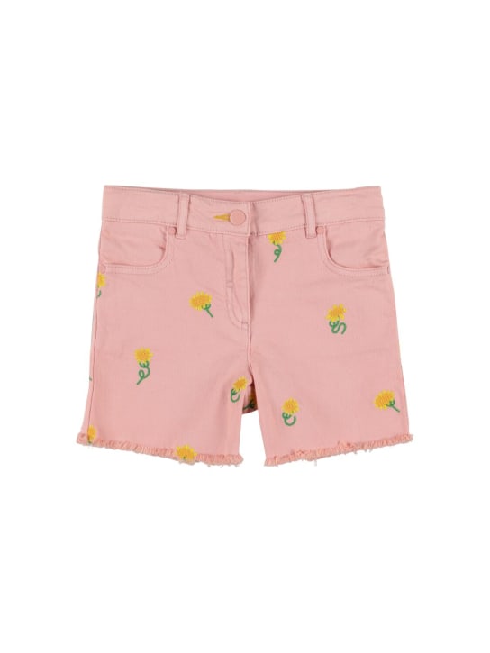 Stella Mccartney Kids: Embroidered organic denim shorts - Pink - kids-girls_0 | Luisa Via Roma