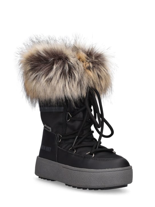 Moon Boot: Nylon ankle snow boots w/ faux fur - Black - kids-girls_1 | Luisa Via Roma