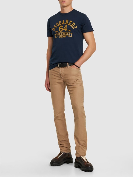 Dsquared2: College印花棉质平纹针织T恤 - 海军蓝 - men_1 | Luisa Via Roma