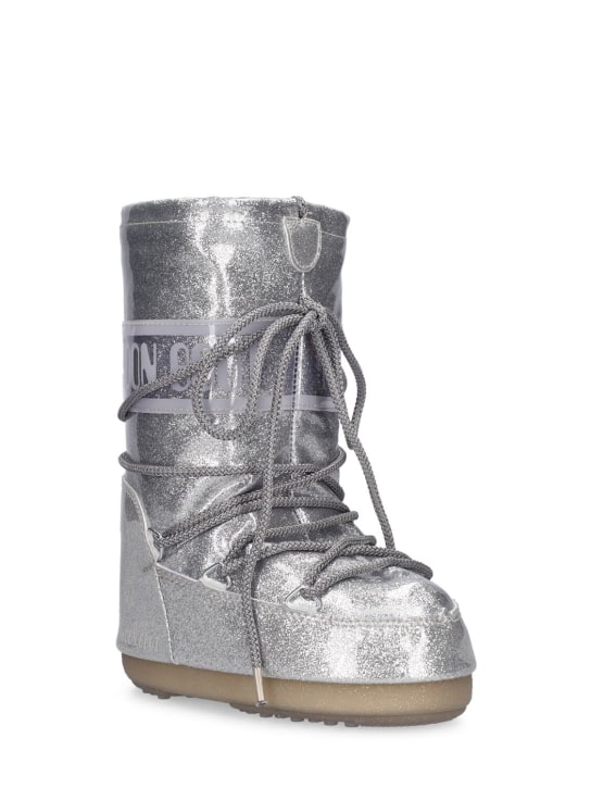 Moon Boot: Icon tall glitter nylon snow boots - Silver - kids-boys_1 | Luisa Via Roma