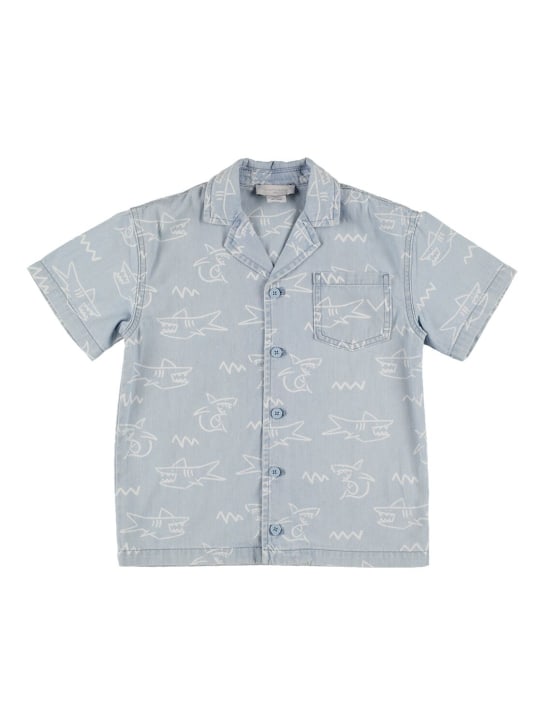 Stella Mccartney Kids: Hemd aus leichtem Baumwolldenim mit Logodruck - Hellblau - kids-boys_0 | Luisa Via Roma