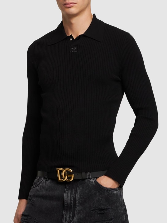 Dolce&Gabbana: 4cm Logo leather belt - Black/Gold - men_1 | Luisa Via Roma
