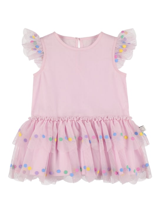 Stella Mccartney Kids: Recycled tulle short sleeved dress - Pink - kids-girls_0 | Luisa Via Roma