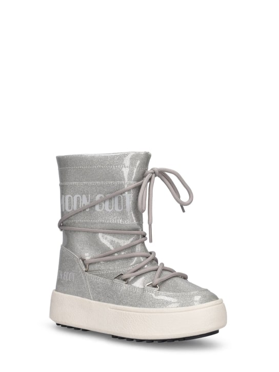 Moon Boot: Nylon glitter ankle snow boots - Silver - kids-boys_1 | Luisa Via Roma