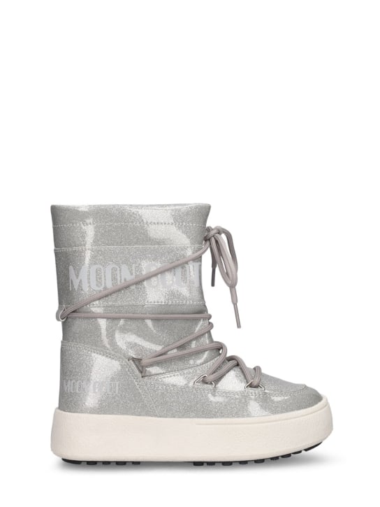 Moon Boot: Nylon glitter ankle snow boots - Silver - kids-boys_0 | Luisa Via Roma