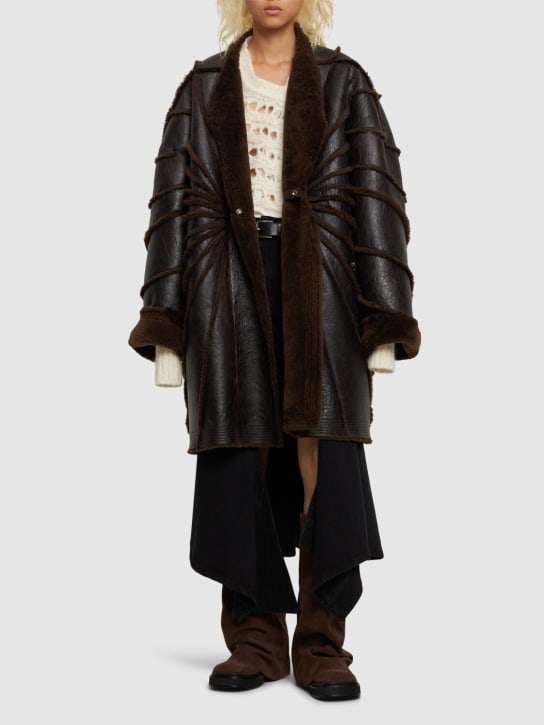 Rick Owens: Reversible shearling & leather overcoat - Brown - women_1 | Luisa Via Roma