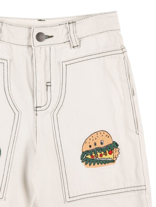 Stella Mccartney Kids: Embroidered logo cotton denim shorts - White - kids-boys_1 | Luisa Via Roma