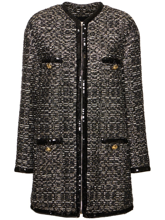 Giambattista Valli: Lurex tweed collarless coat - Black/Gold - women_0 | Luisa Via Roma