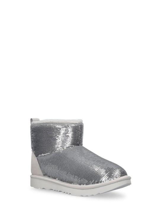 Ugg: Classic Mini Mirror Ball shearling boots - Silver - kids-girls_1 | Luisa Via Roma