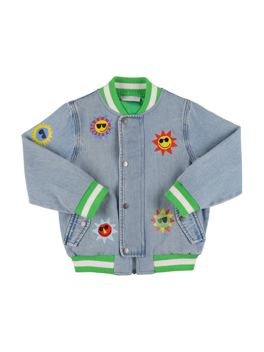 Stella Mccartney Kids: Organic cotton denim bomber jacket - Light Blue - kids-boys_0 | Luisa Via Roma