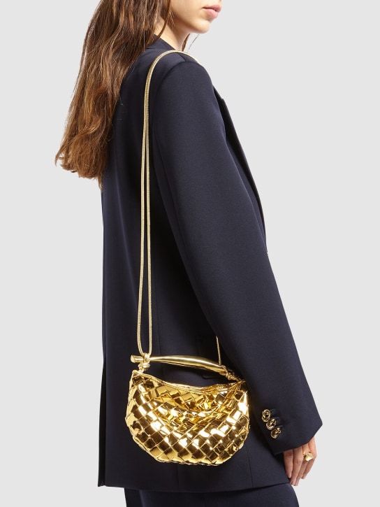 Bottega Veneta: Mini Sardine leather cross-body bag - Gold - women_1 | Luisa Via Roma