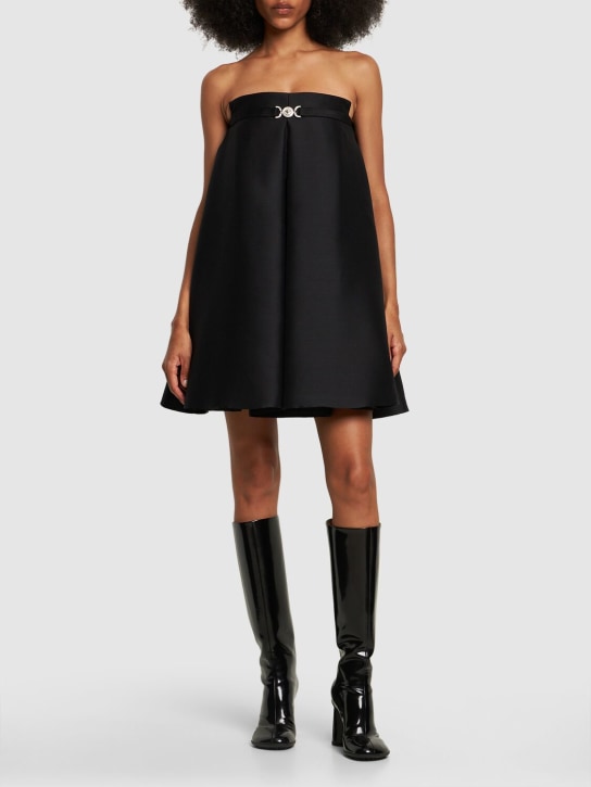 Versace: Wool & silk twill strapless mini dress - Black - women_1 | Luisa Via Roma