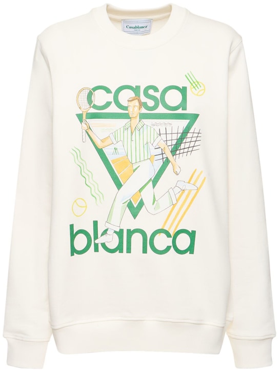 Casablanca: Printed logo jersey sweatshirt - Multi Ivory - women_0 | Luisa Via Roma