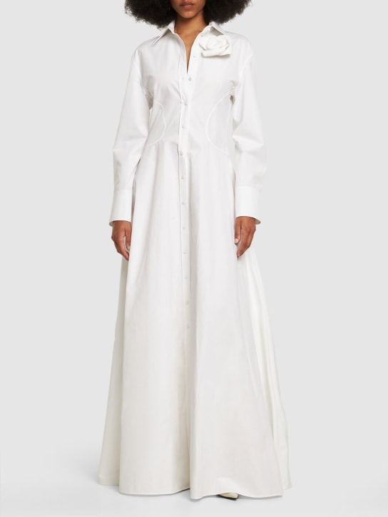 Valentino: Poplin shirt gown w/rose pin - White - women_1 | Luisa Via Roma