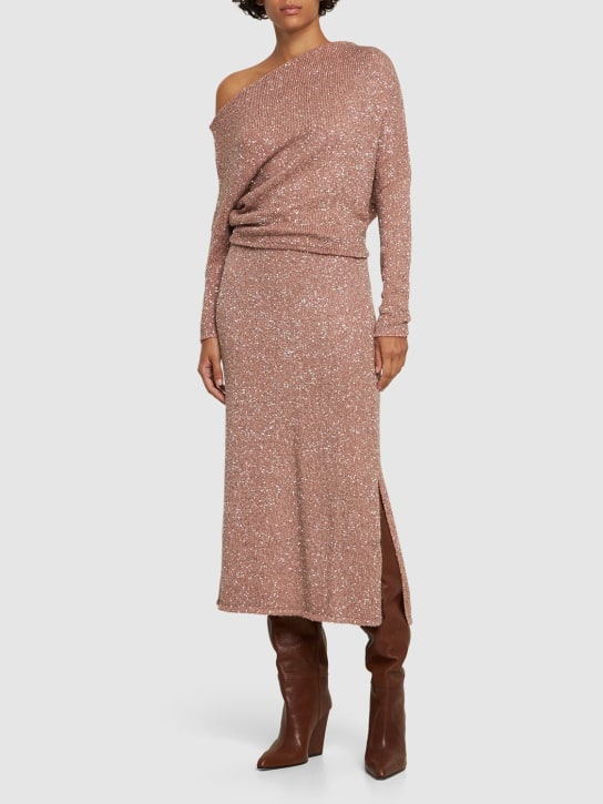 ALTUZARRA: Milos sequined knit midi skirt - Pink/Gold - women_1 | Luisa Via Roma