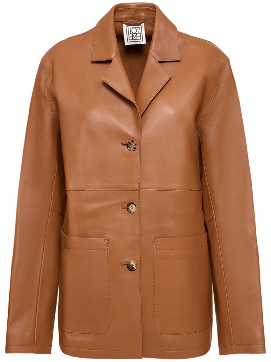 Toteme: Easy lamb leather jacket - Brown - women_0 | Luisa Via Roma