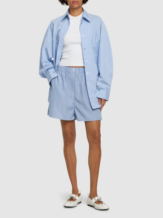 The Frankie Shop: Lui cotton blend Oxford shorts - Blue/Black - women_1 | Luisa Via Roma