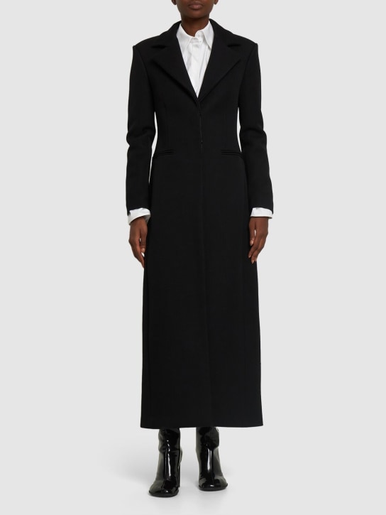 Valentino: Bonded wool blend long coat - Black - women_1 | Luisa Via Roma