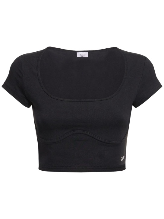 Reebok Classics: T-shirt court en coton à col carré - Noir - women_0 | Luisa Via Roma