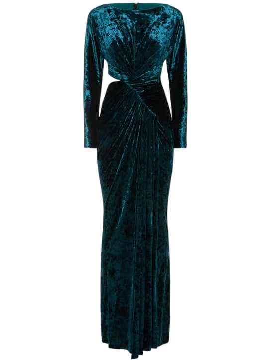 Zuhair Murad: Velvet cut out long sleeve dress - Dark Blue - women_0 | Luisa Via Roma