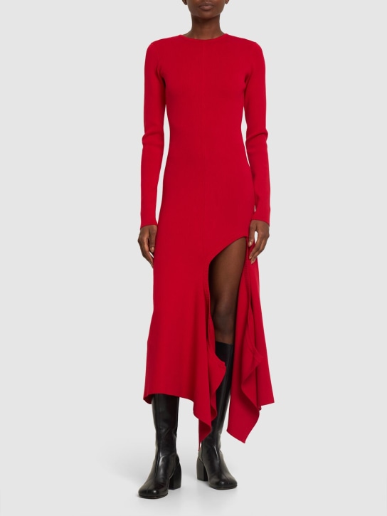 Y/PROJECT: Asymmetric jersey long sleeve dress - Red - women_1 | Luisa Via Roma