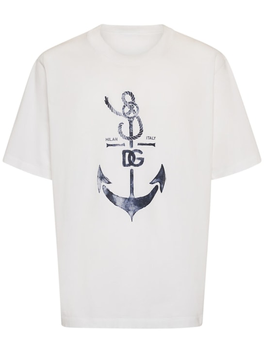 Dolce&Gabbana: T-shirt in jersey di cotone con stampa - White Ottico - men_0 | Luisa Via Roma