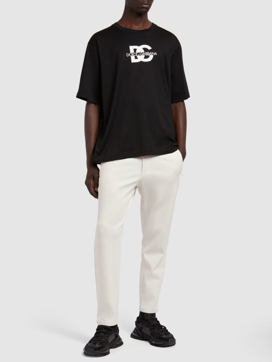 Dolce&Gabbana: Camiseta de jersey de algodón con logo - Negro - men_1 | Luisa Via Roma