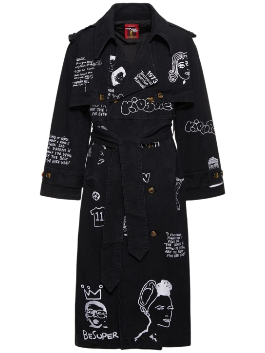 KidSuper Studios: Trench-coat en coton brodé - Noir - men_0 | Luisa Via Roma
