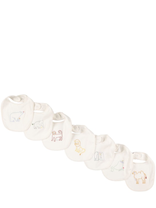 Stella Mccartney Kids: Set of 7 embroidered cotton jersey bibs - White - kids-girls_0 | Luisa Via Roma