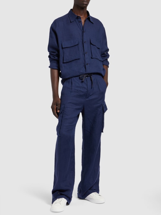 Dolce&Gabbana: Pantalones cargo de lino - Blue Scuro - men_1 | Luisa Via Roma
