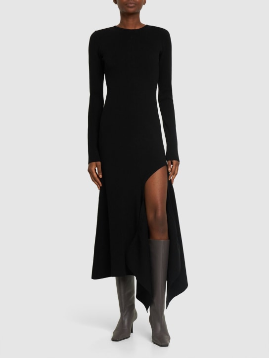 Y/PROJECT: 不对称平纹针织长袖连衣裙 - 黑色 - women_1 | Luisa Via Roma