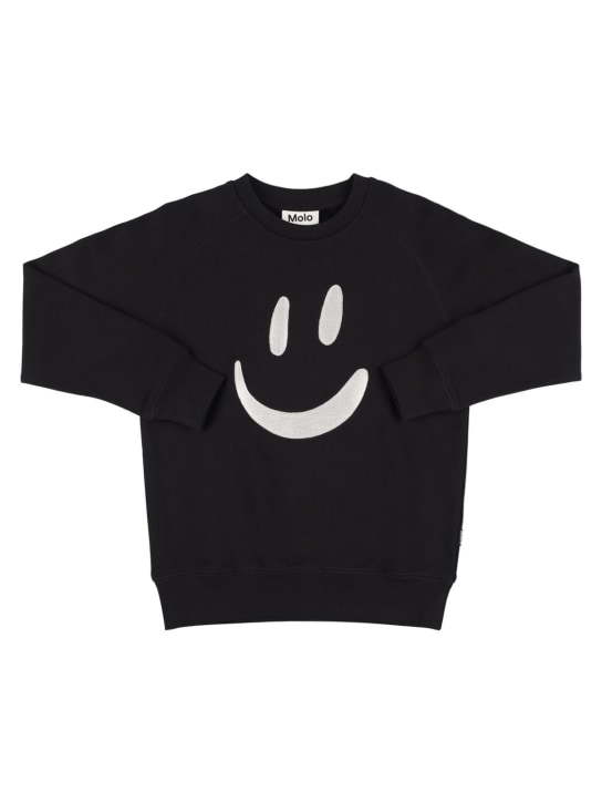 Molo: Sweat-shirt en coton à logo smiley - Noir - kids-boys_0 | Luisa Via Roma