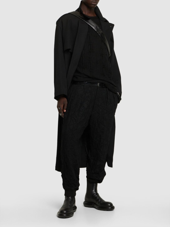 Yohji Yamamoto: G-hem wrinkled wool blend flannel pants - Black - men_1 | Luisa Via Roma