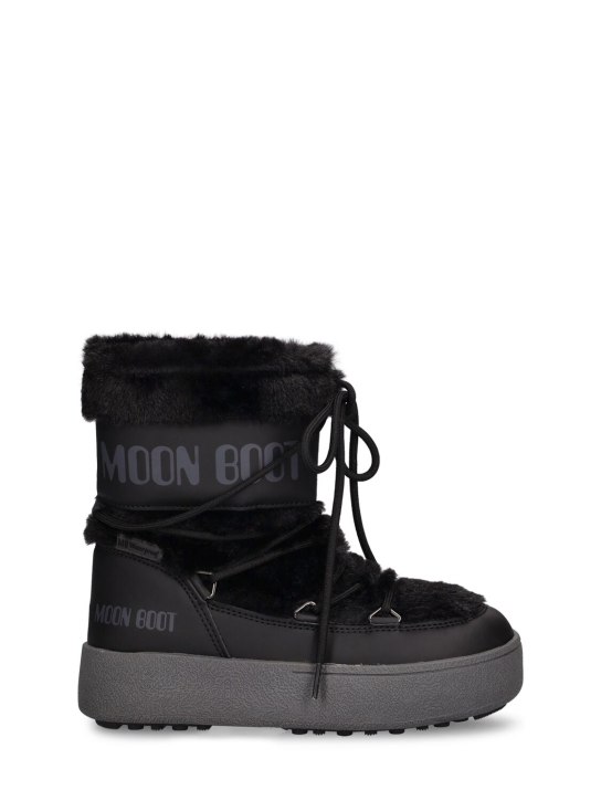 Moon Boot: Faux fur ankle snow boots - Black - kids-girls_0 | Luisa Via Roma
