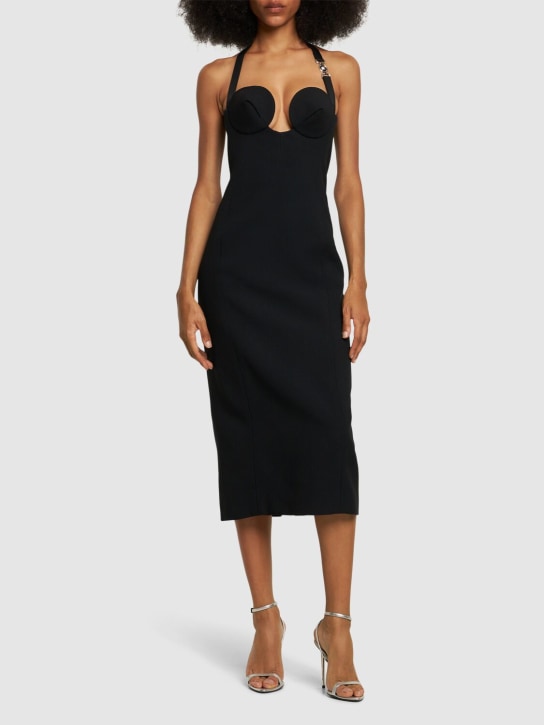 Versace: EnverS satin midi dress w/ logo - Black - women_1 | Luisa Via Roma