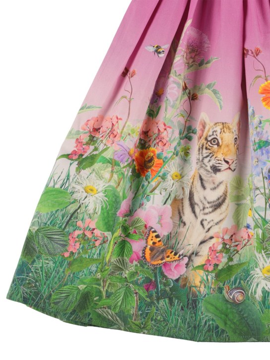 Molo: Tiger print cotton blend dress - Dark Pink - kids-girls_1 | Luisa Via Roma