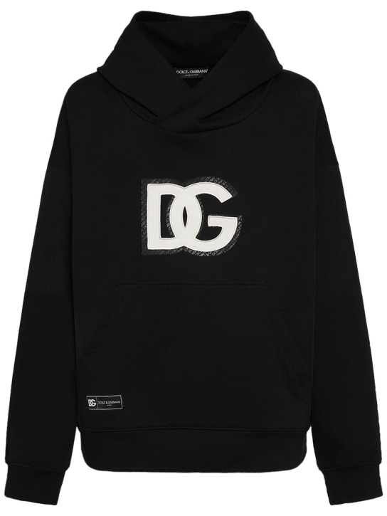 Dolce&Gabbana: Logo cotton jersey hoodie - Black - men_0 | Luisa Via Roma