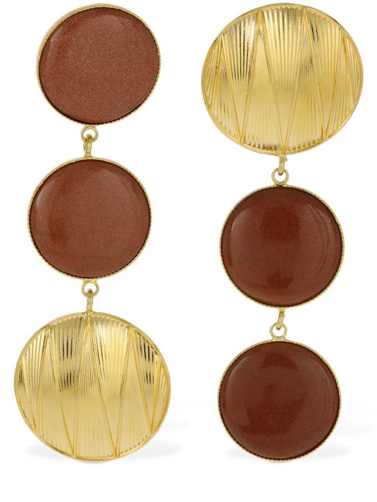 Destree: Sonia geometric double stone earrings - Gold/Brown - women_0 | Luisa Via Roma