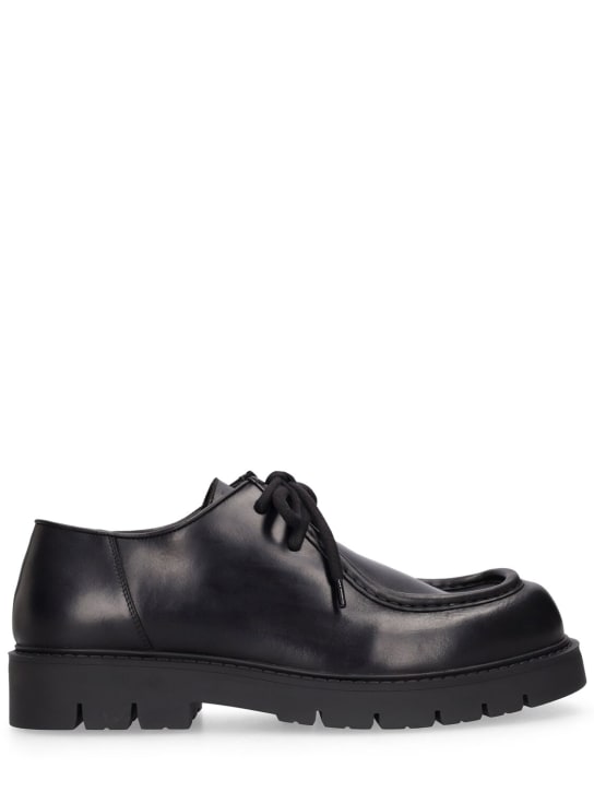 Bottega Veneta: 45mm Haddock leather lace-up shoes - Black - men_0 | Luisa Via Roma