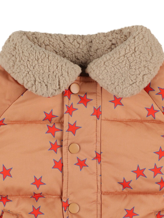 Tiny Cottons: Star print nylon puffer jacket - Light Brown - kids-girls_1 | Luisa Via Roma