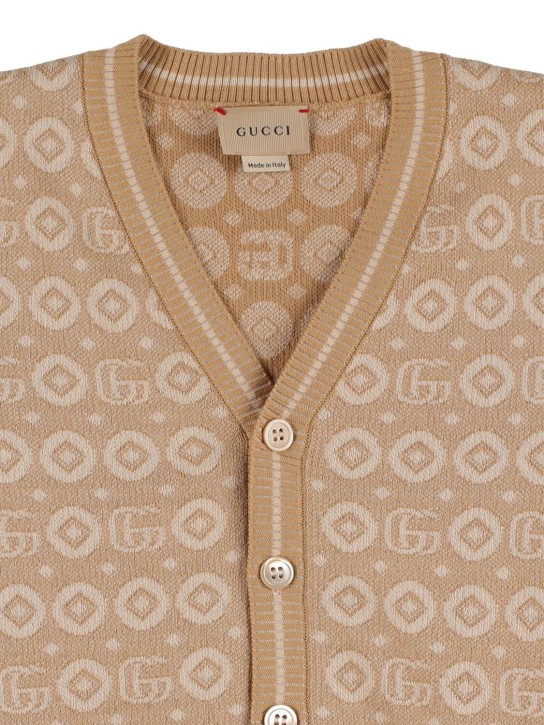 Gucci: Cardigan in cotone jacquard - Toffee/Beige - kids-boys_1 | Luisa Via Roma