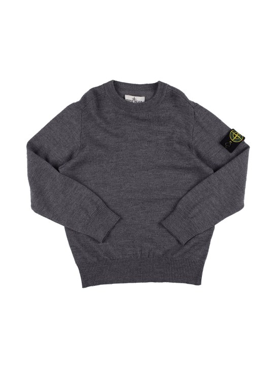 Stone Island: Logo wool knit sweater - Grey - kids-boys_0 | Luisa Via Roma