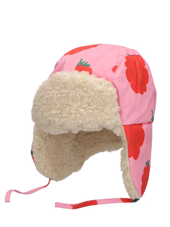 Tiny Cottons: Raspberry print nylon & teddy hat - Pink/Red - kids-girls_1 | Luisa Via Roma