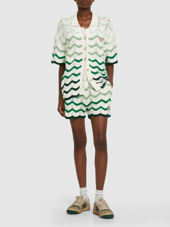 Casablanca: Gradient wave knit shorts - White/Green - women_1 | Luisa Via Roma
