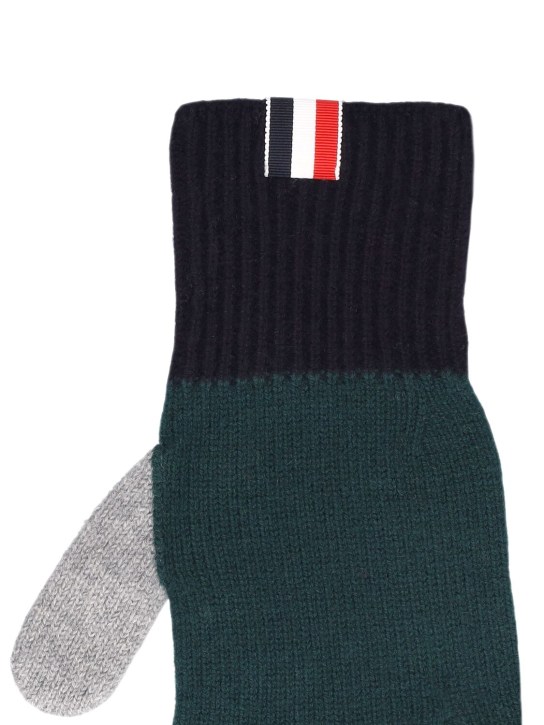 Thom Browne: Fun mix jersey stitch wool gloves - Dk Green - men_1 | Luisa Via Roma