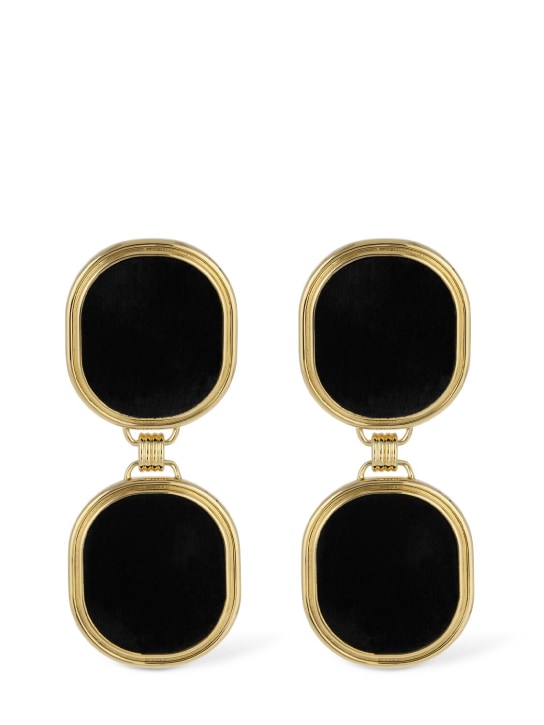 Saint Laurent: Brass twin square earrings - Gold/Schwarz - women_0 | Luisa Via Roma